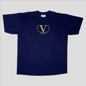 Valentino Vintage Gold Embroidered Logo Bootleg Navy T-Shirt